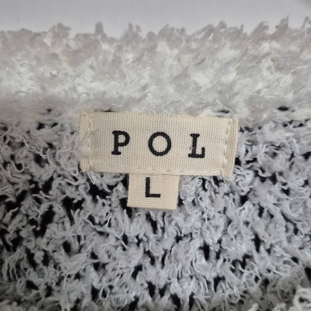 POL Leopard Print Fuzzy Knit Sweater Sz L White & Black Womens Cozy Long Sleeve - Picture 3 of 5